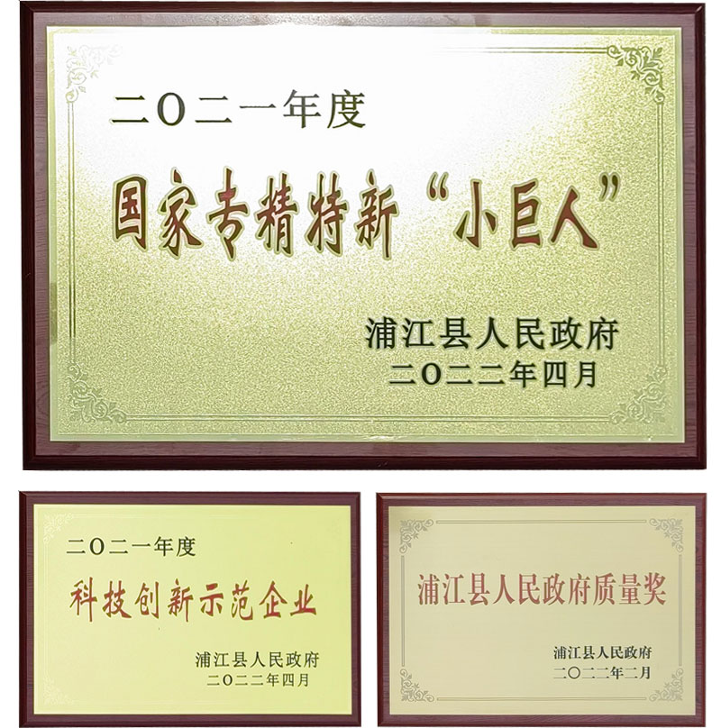 科技創(chuàng)新示范企業(yè)、浦江縣人民政府質(zhì)量獎(jiǎng)和國家專精特新“小巨人”