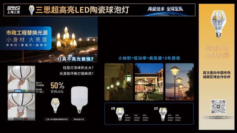 超越所見(jiàn),三思,重磅發(fā)布,10000流明,A21,陶瓷球泡,高端光源,“陶瓷芯”,填補(bǔ)全球市場(chǎng)空白